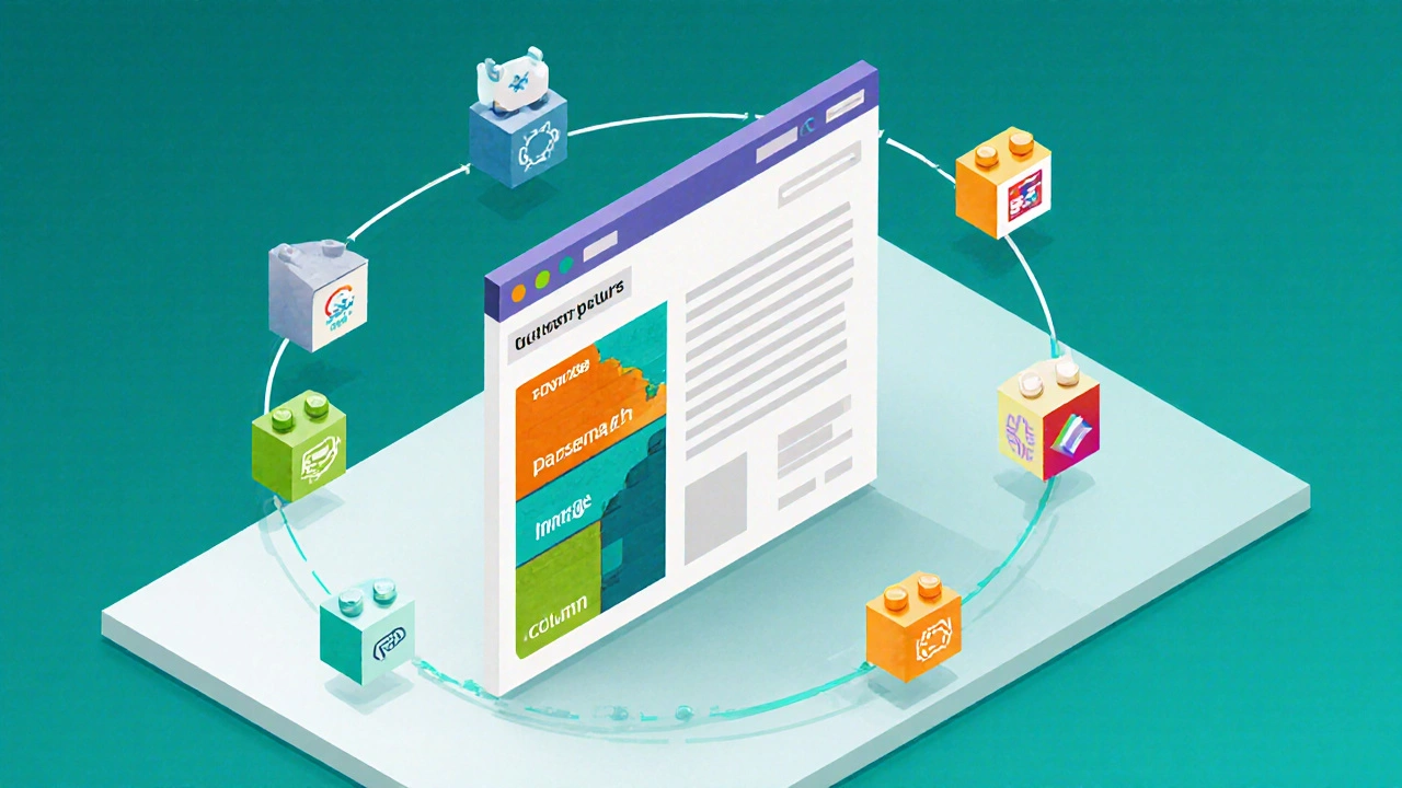 Isometric view of LEGO‑like blocks forming a webpage in Gutenberg.