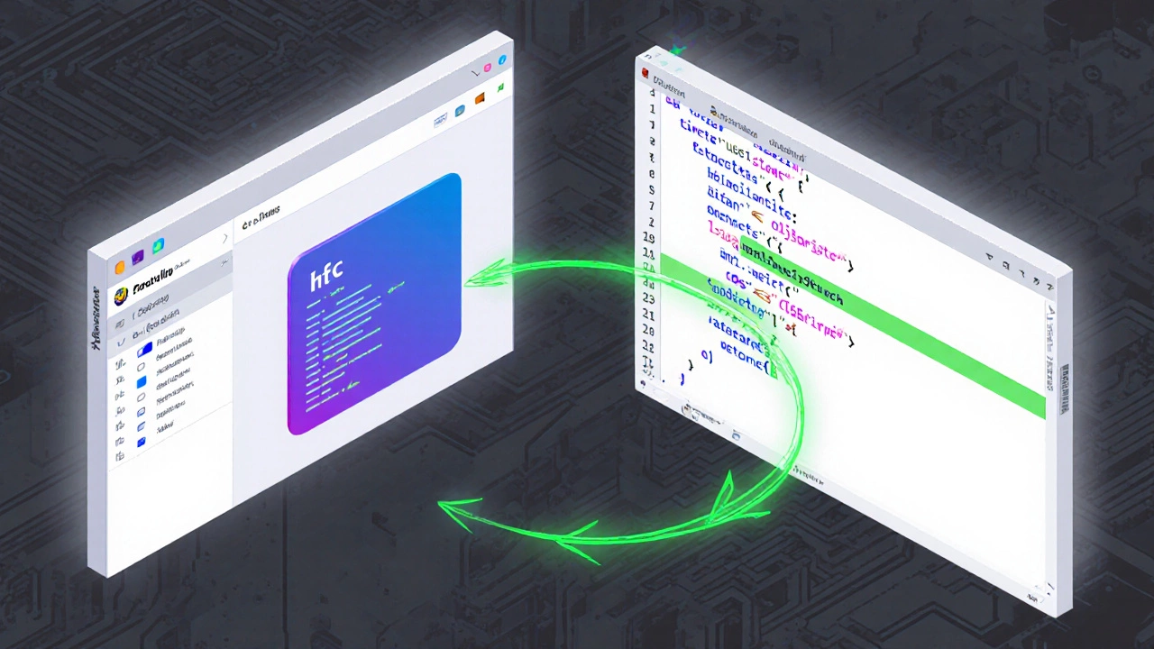 Side‑by‑side view of Figma UI component with CSS export and VS Code showing the same component in code.